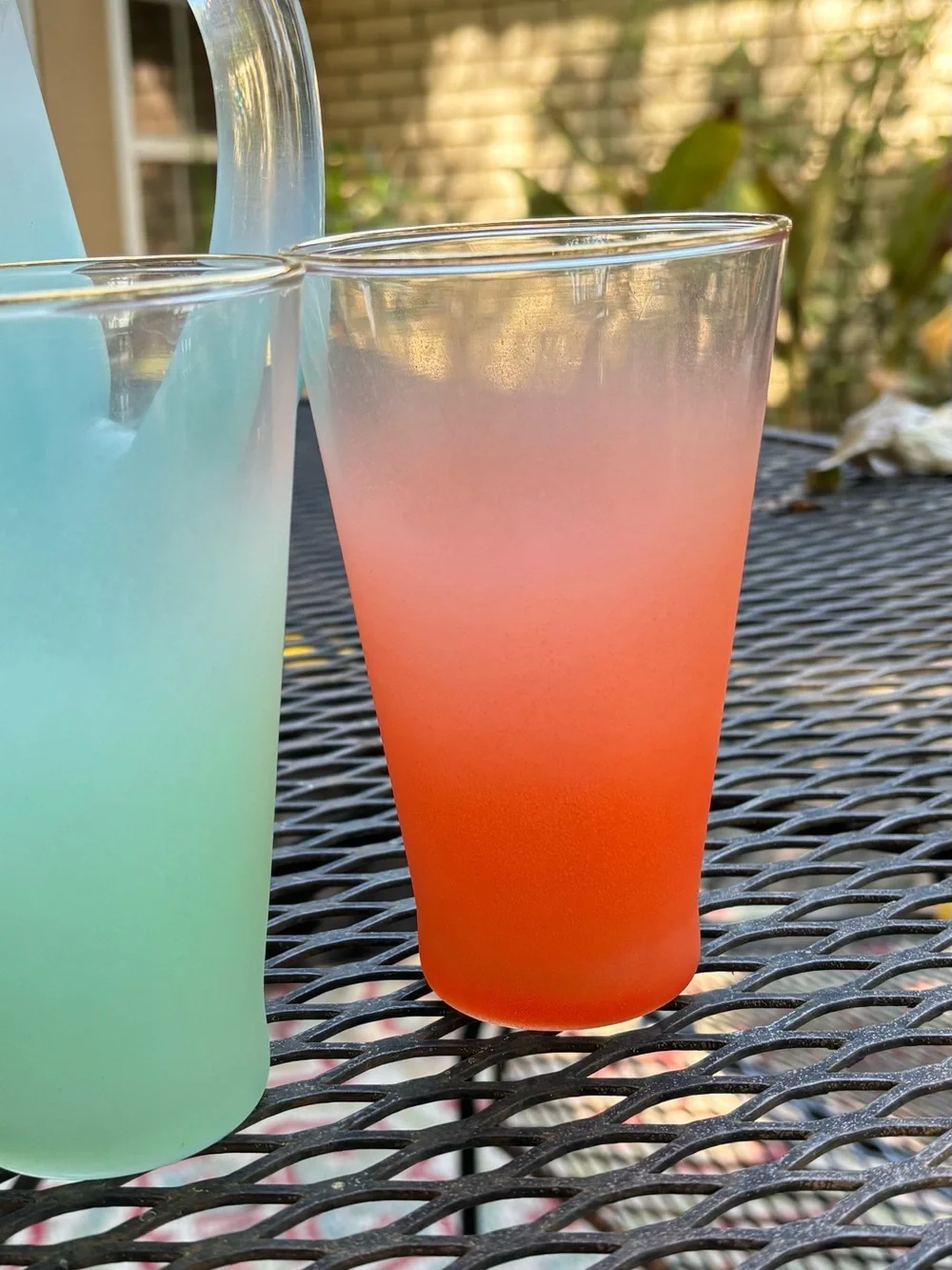 Vintage Ombre Glass Pitcher and 6-Tumbler Set with Gold Trim - Blue/Pink/Green